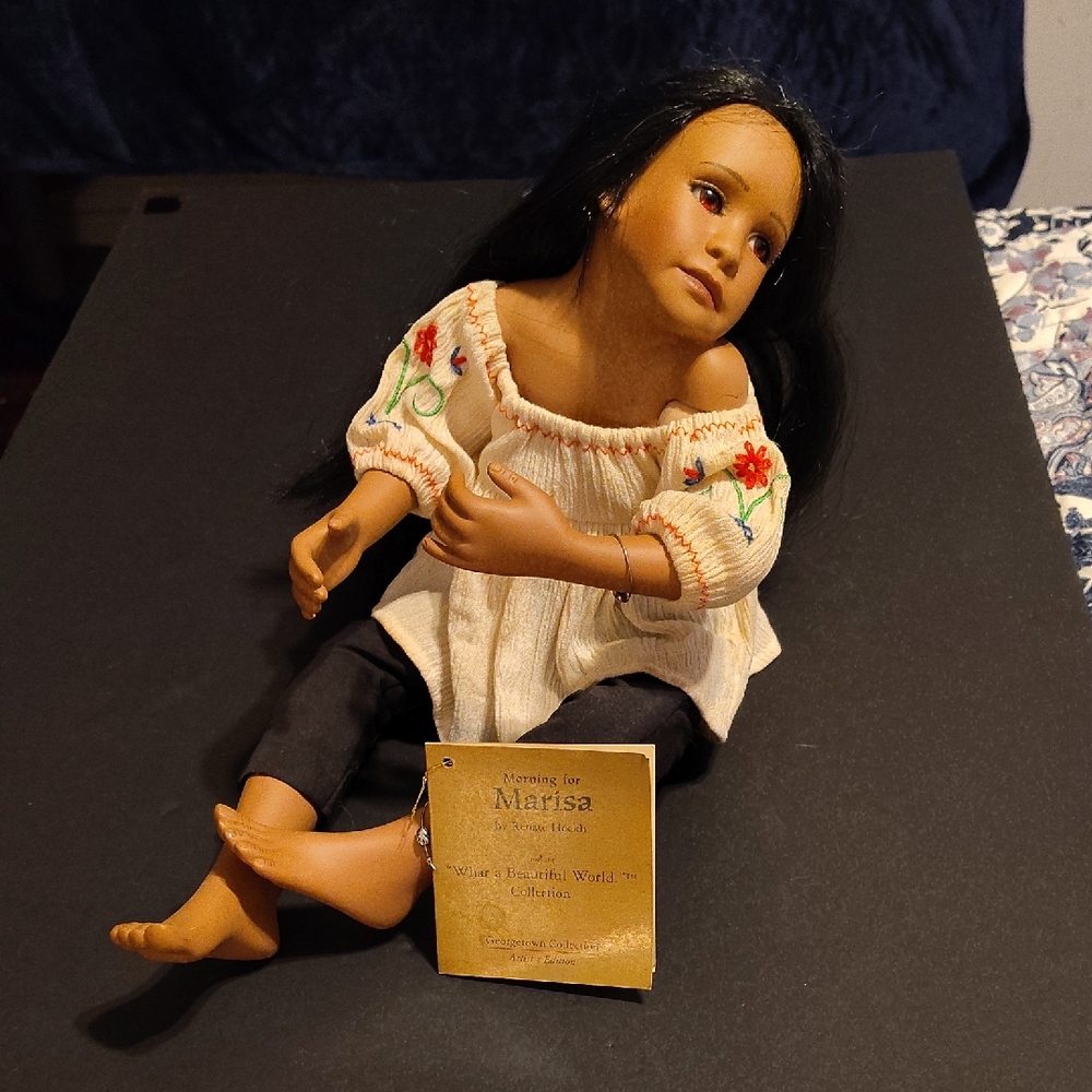 Vintage Spanish Handcrafted Doll with Embroidered Dress